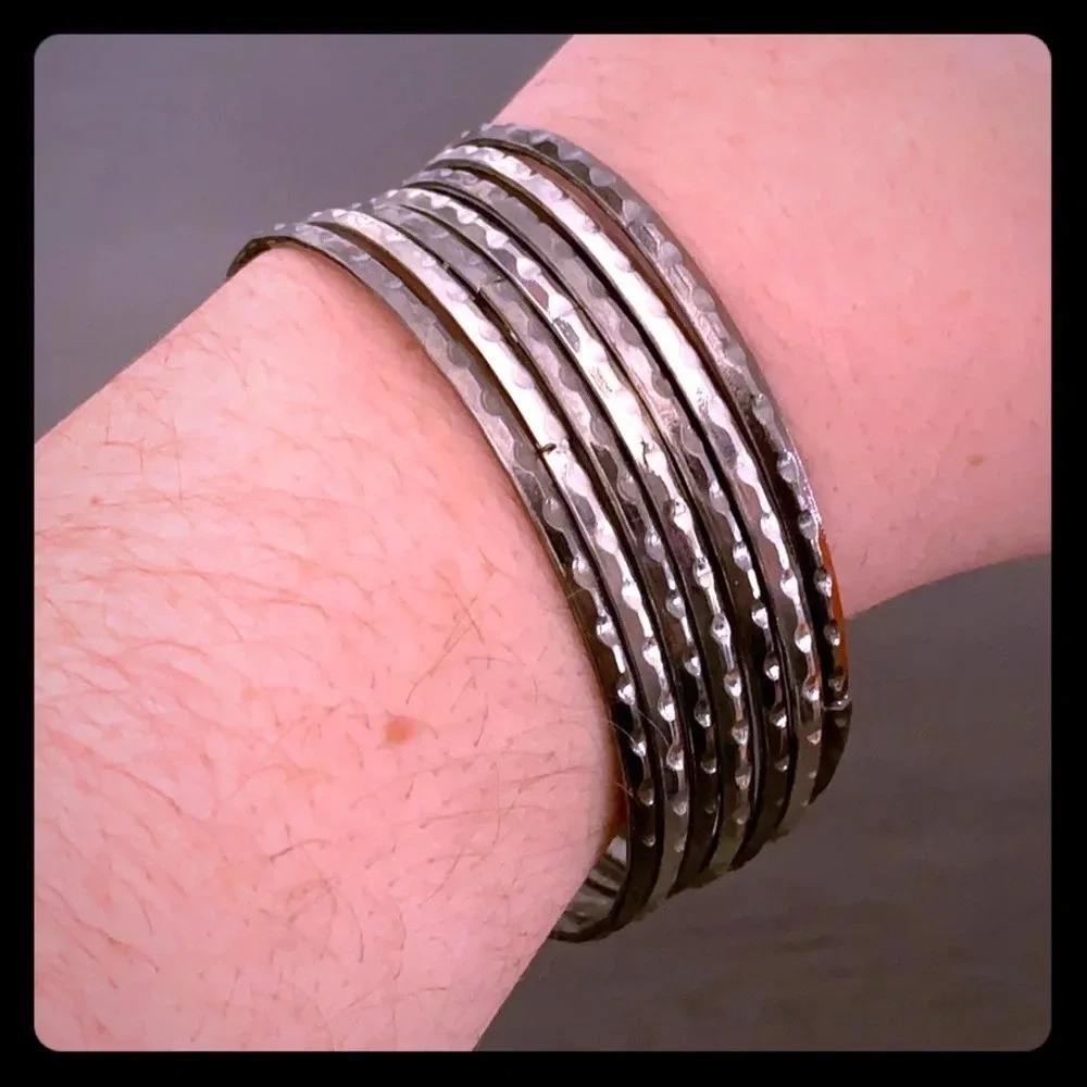 Silvery and cobalt bangle set